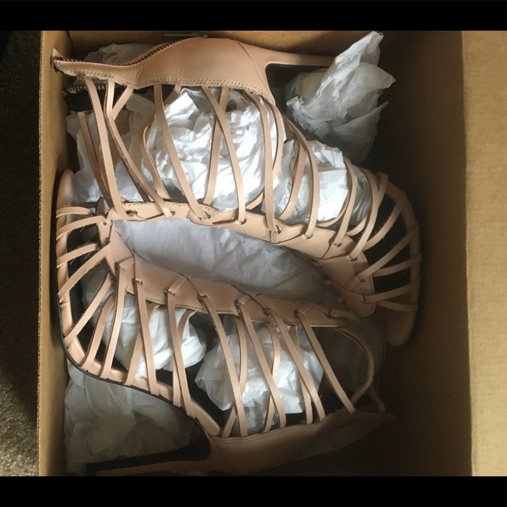 Pale pink Zara cage lace heels
